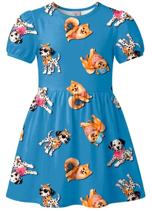 Brandili - Vestido Infantil Estampa Cachorros Azul - BRANDILI