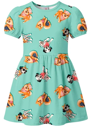 Brandili - Vestido Infantil Estampa Cachorros Verde - BRANDILI