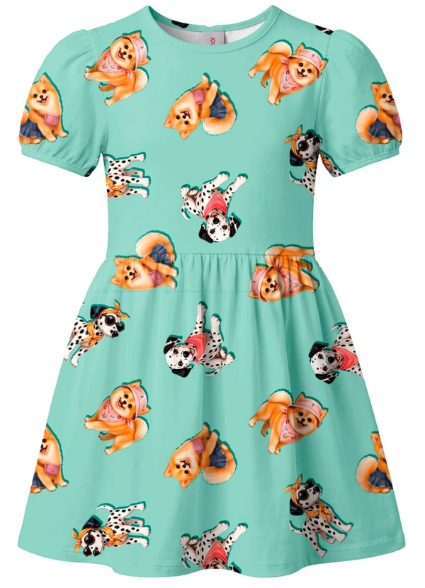 Brandili - Vestido Infantil Estampa Cachorros Verde