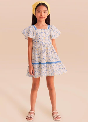 Mundi - Vestido Infantil Estampa Floral Azul - MUNDI