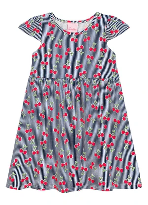 Duduka - Vestido Infantil Estampa Rotativa Cereja  Azul  - DUDUKA