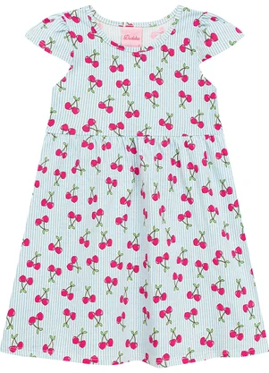 Duduka - Vestido Infantil Estampa Rotativa Cereja  Rosa - DUDUKA