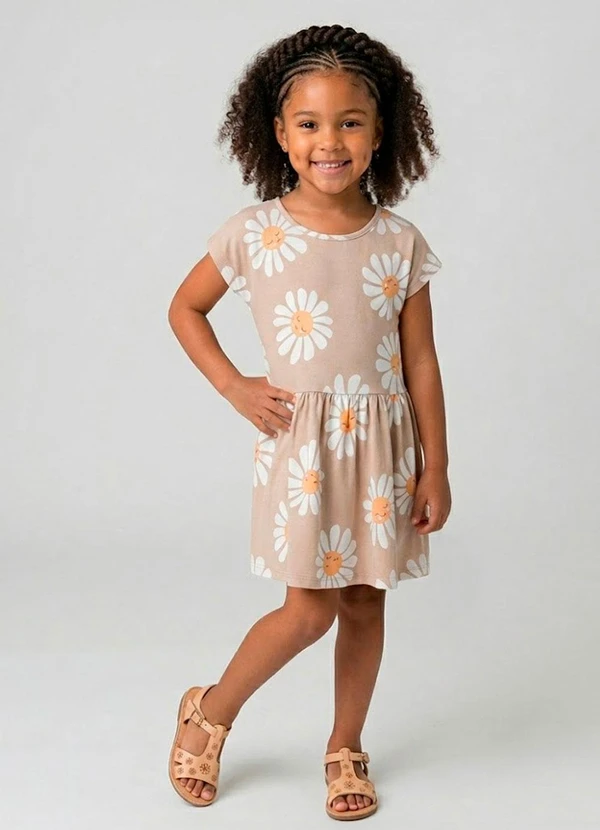 Select - Vestido Infantil Estampado Bege