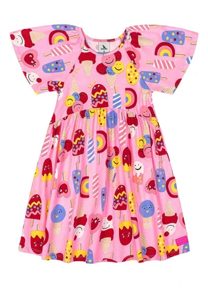 Quimby - Vestido Infantil Estampado Cotton Rosa - QUIMBY