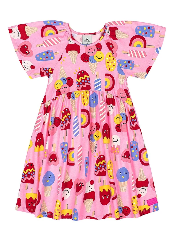 Quimby - Vestido Infantil Estampado Cotton Rosa 2