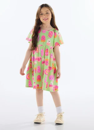 Quimby - Vestido Infantil Estampado Cotton Verde - QUIMBY