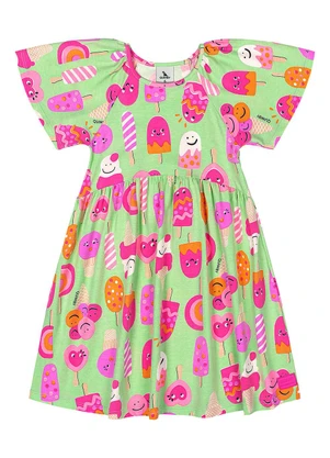 Quimby - Vestido Infantil Estampado Cotton Verde - QUIMBY