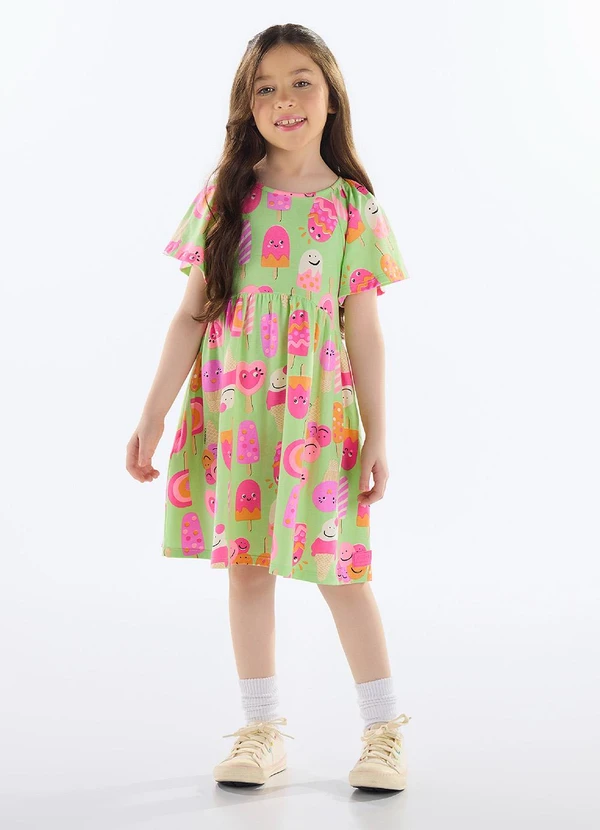 Quimby - Vestido Infantil Estampado Cotton Verde