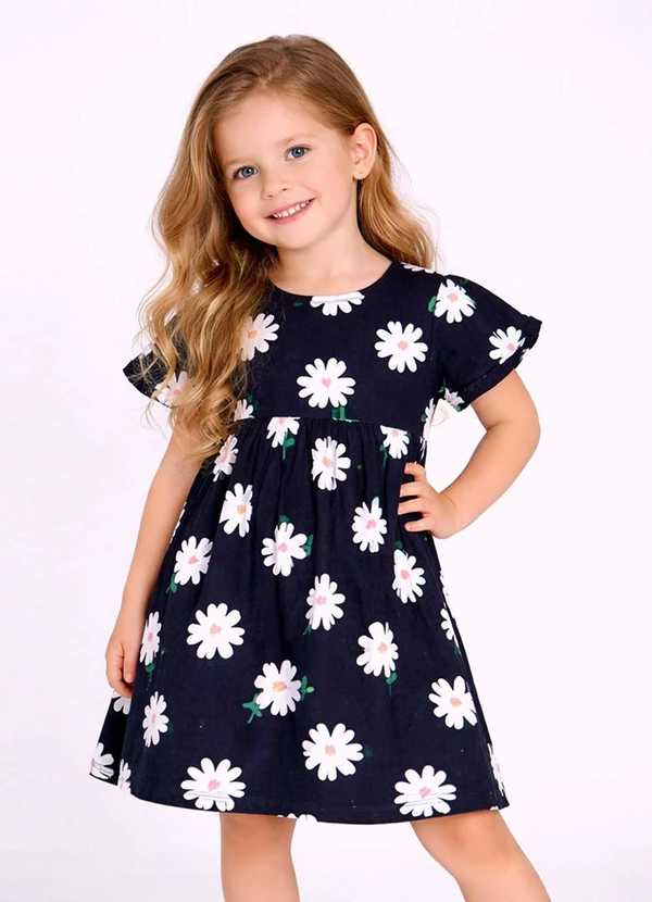 Select - Vestido Infantil Estampado e com Manga Gode Azul