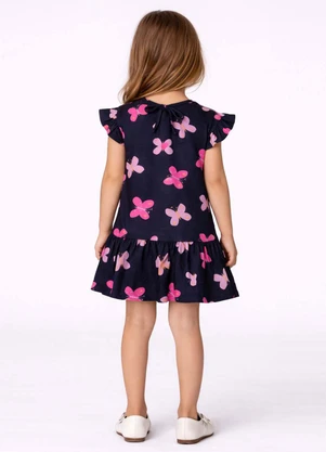 Select - Vestido Infantil Estampado e Franzidos Azul - SELECT