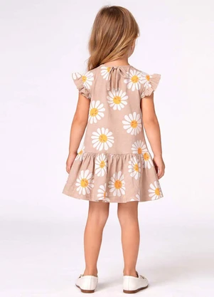 Select - Vestido Infantil Estampado e Franzidos Bege - SELECT
