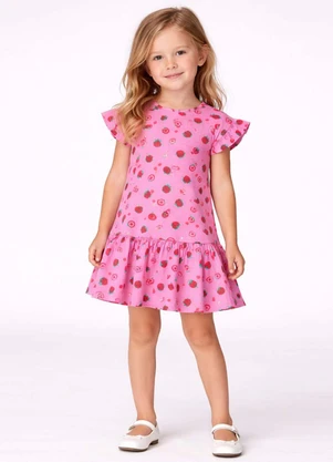 Select - Vestido Infantil Estampado e Franzidos Vermelho - SELECT
