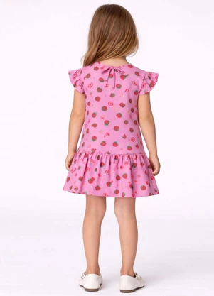 Select - Vestido Infantil Estampado e Franzidos Vermelho - SELECT