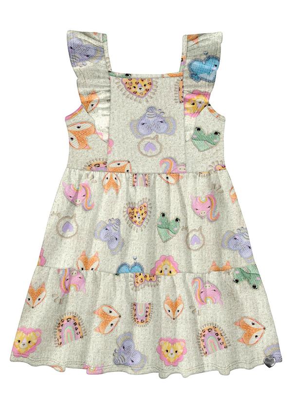 Alakazoo - Vestido Infantil Estampado em Malha Bege