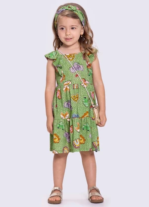 Alakazoo - Vestido Infantil Estampado em Malha Verde - ALAKAZOO