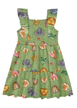 Alakazoo - Vestido Infantil Estampado em Malha Verde - ALAKAZOO