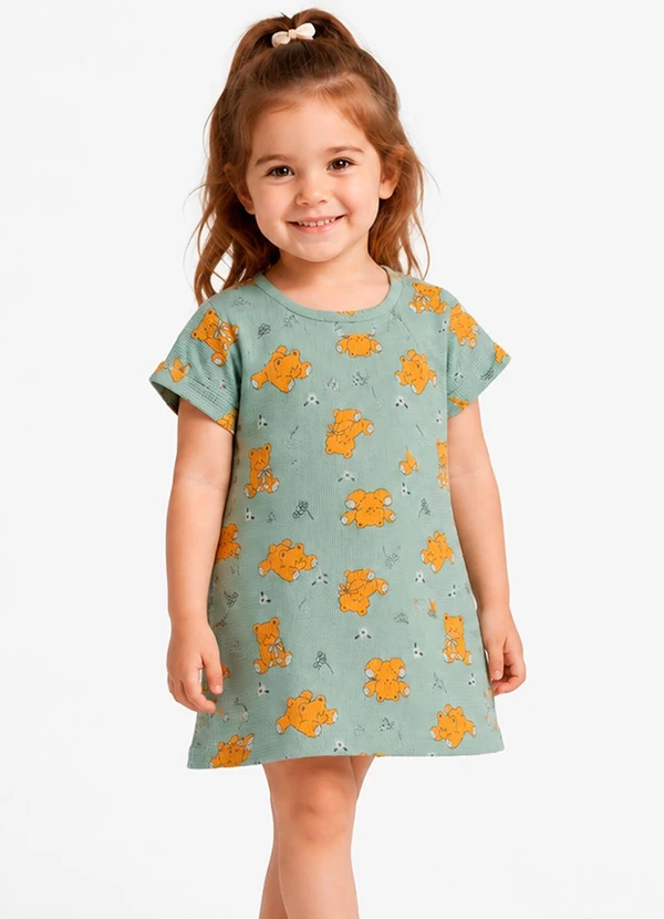 Select - Vestido Infantil Estampado em Malha Verde