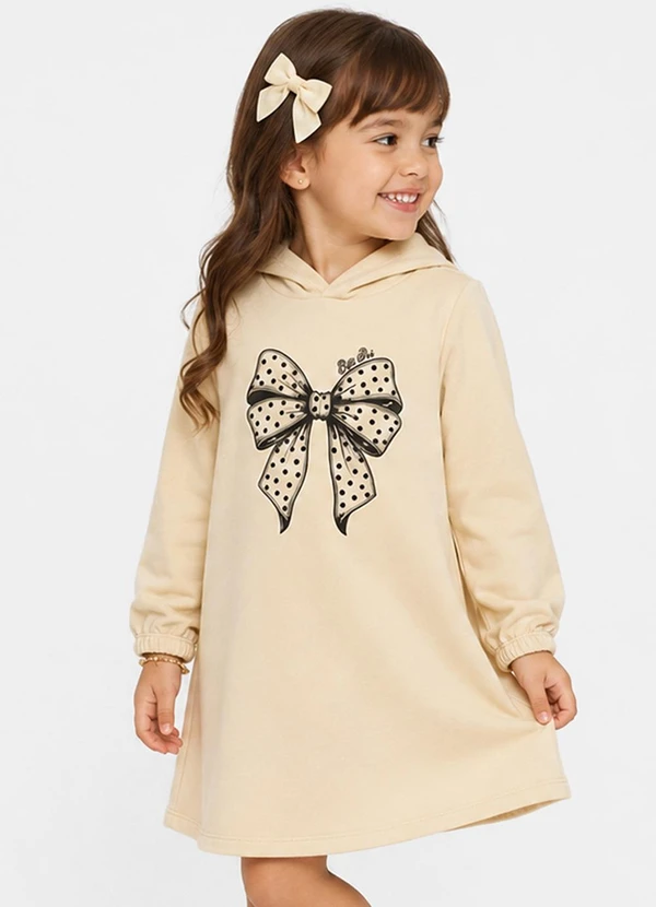 Select - Vestido Infantil Estampado em Moletom Bege