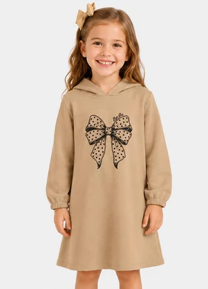 Select - Vestido Infantil Estampado em Moletom Marrom - SELECT