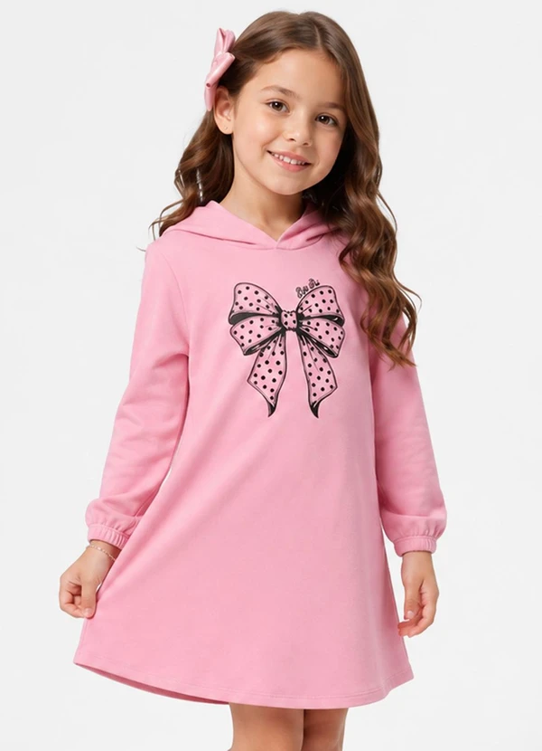Select - Vestido Infantil Estampado em Moletom Rosa