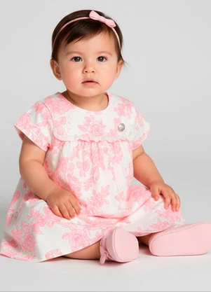 Rovitex - Vestido Infantil Estampado Manga Curta Rosa - ROVITEX