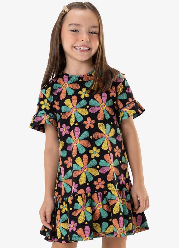 Rovi Kids - Vestido Infantil Estampado Preto