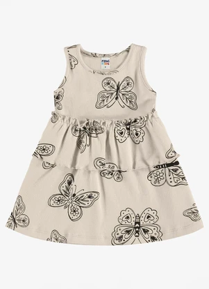 Rovi Kids - Vestido Infantil Estampado Ribana Bege - ROVI KIDS