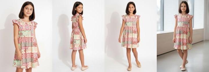 Vestido Infantil Estampado Rosa