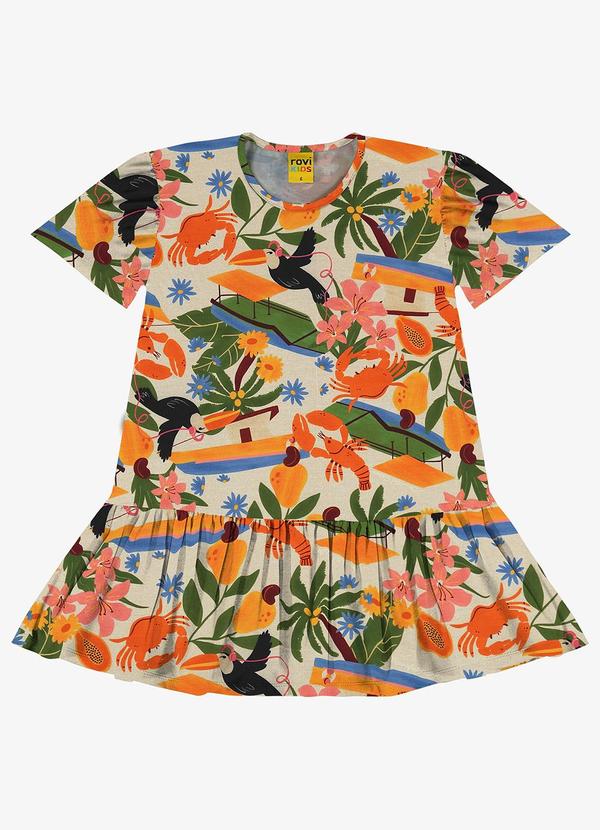 Rovi Kids - Vestido Infantil Estampado Rovi Kids Bege