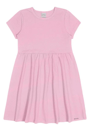 Alakazoo - Vestido Infantil Evasê em Malha Texturizada Rosa - ALAKAZOO