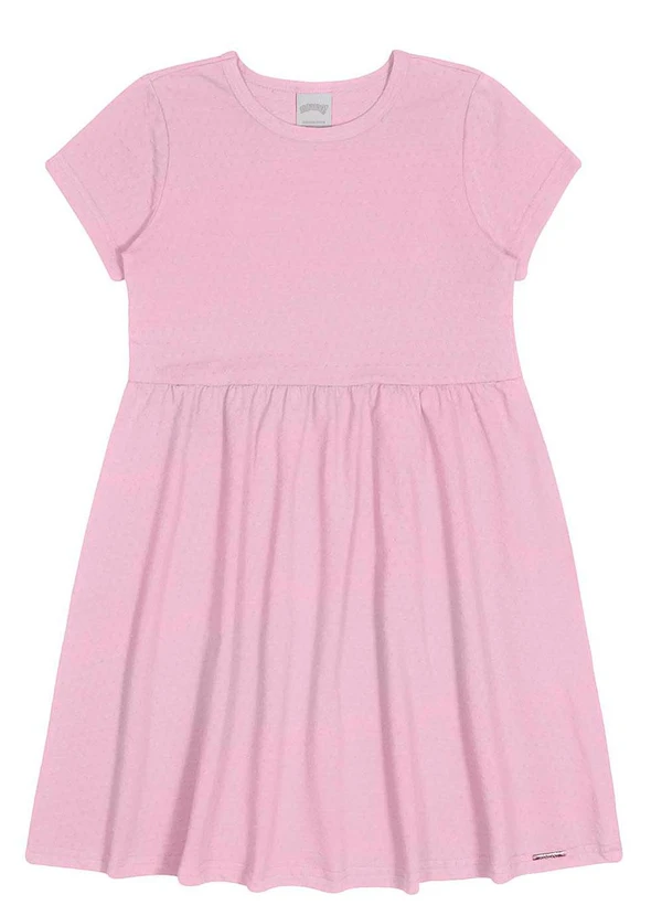 Alakazoo - Vestido Infantil Evasê em Malha Texturizada Rosa