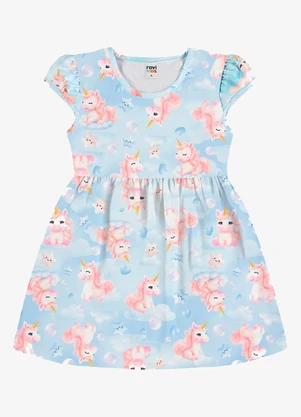 Rovi Kids - Vestido Infantil Feminino com Estampa Azul - ROVI KIDS