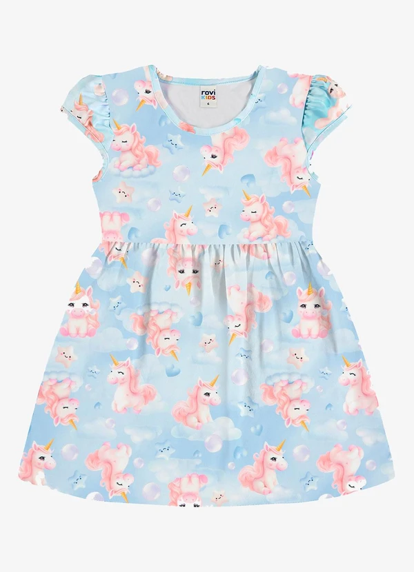 Rovi Kids - Vestido Infantil Feminino com Estampa Azul