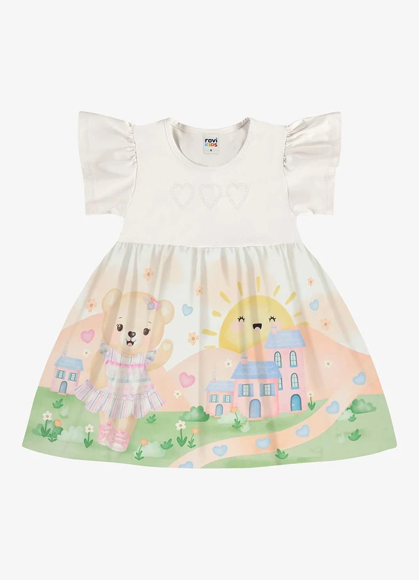 Rovi Kids - Vestido Infantil Feminino com Estampa Bege