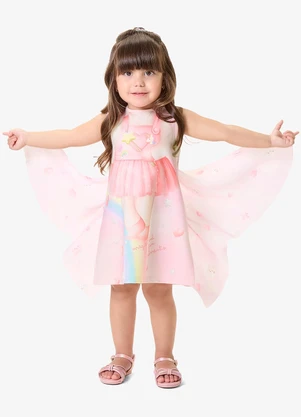 Rovi Kids - Vestido Infantil Feminino com Estampa Rosa - ROVI KIDS