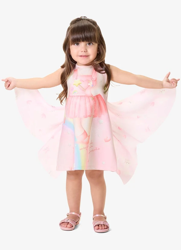 Rovi Kids - Vestido Infantil Feminino com Estampa Rosa