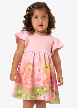 Rovi Kids - Vestido Infantil Feminino com Estampa Rosa - ROVI KIDS