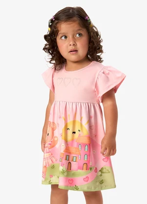 Rovi Kids - Vestido Infantil Feminino com Estampa Rosa - ROVI KIDS