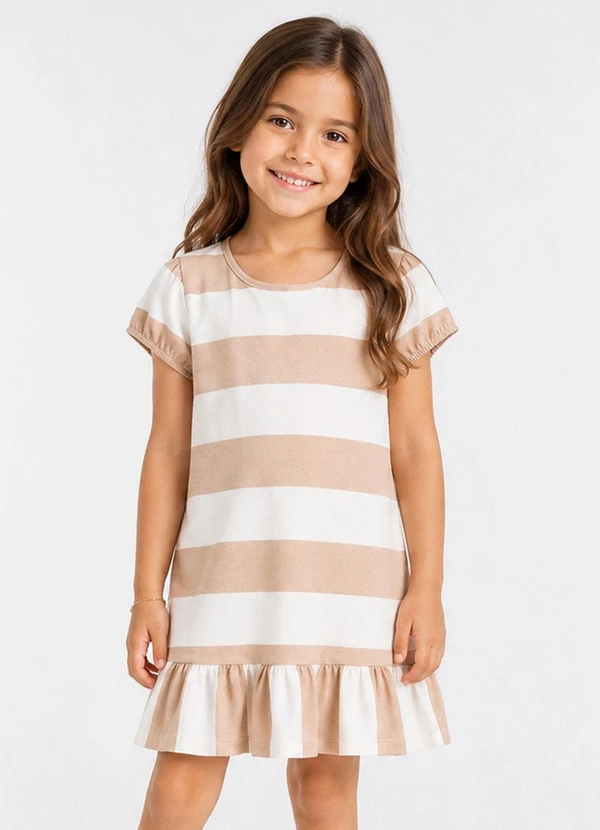 Select - Vestido Infantil Feminino em Cotton Leve Bege