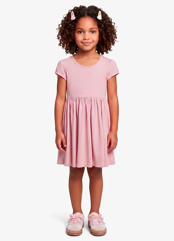 Rovi Kids - Vestido Infantil Feminino em Cotton Leve Rosa