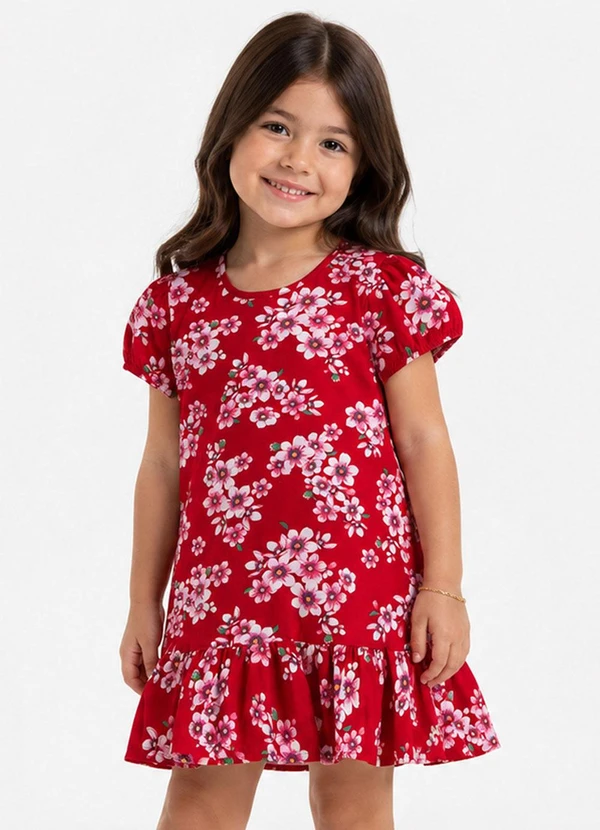 Select - Vestido Infantil Feminino em Cotton Vermelho