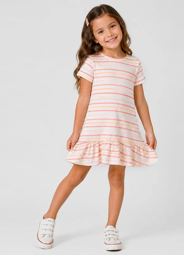 Select - Vestido Infantil Feminino Estampado Bege