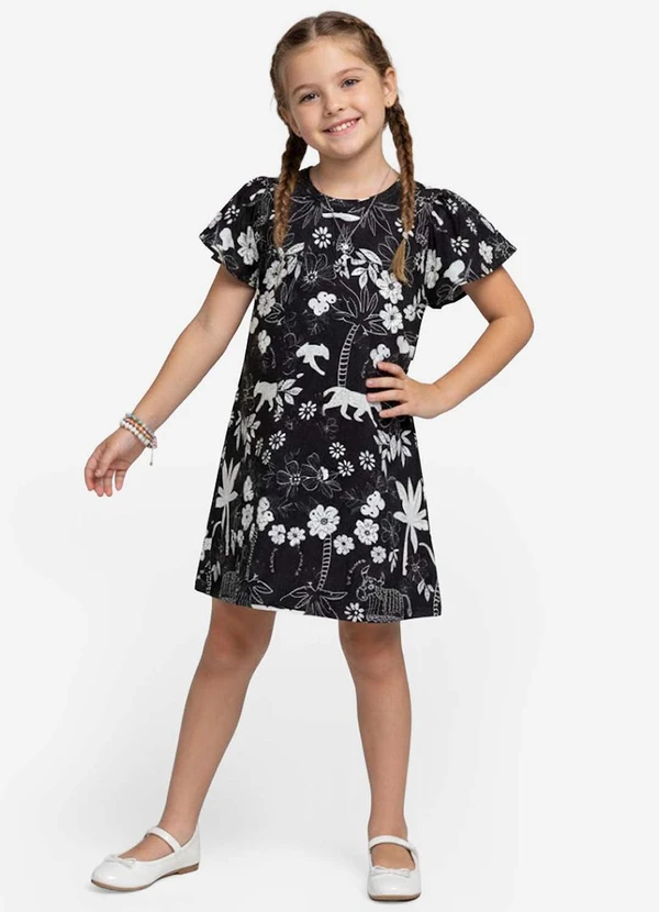 Select - Vestido Infantil Feminino Estampado Preto