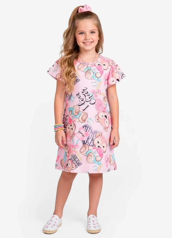 Select - Vestido Infantil Feminino Estampado Rosa