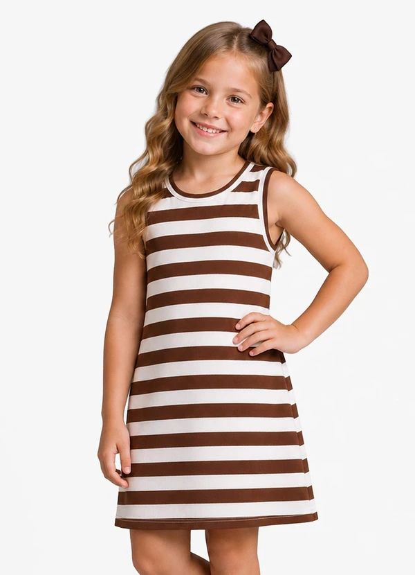 Select - Vestido Infantil Feminino Listrado Marrom