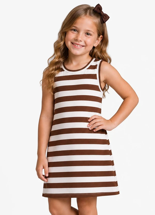 Select - Vestido Infantil Feminino Listrado Marrom