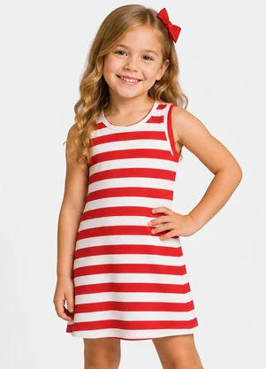 Select - Vestido Infantil Feminino Listrado Vermelho - SELECT