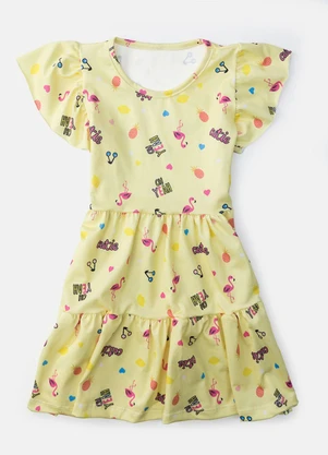 Laluna - Vestido Infantil Flamingo Amarelo - LALUNA