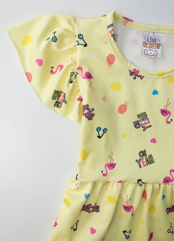 Laluna - Vestido Infantil Flamingo Amarelo 3