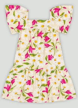 Vestido Infantil Floral Chic em Cotton Quimby Bege - QUIMBY